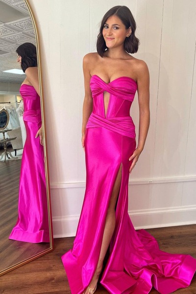 Sweetheart Mermaid Satin Prom Dresses with Slit , PD230348