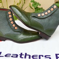 Crafted Leather Men Green Ankle High Button Dress Boots  - Thumbnail 1