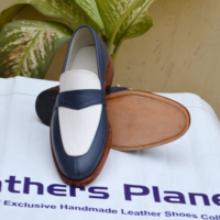 Handmade Blue White Moccasin Loafers Dress Shoes For Men - Thumbnail 3