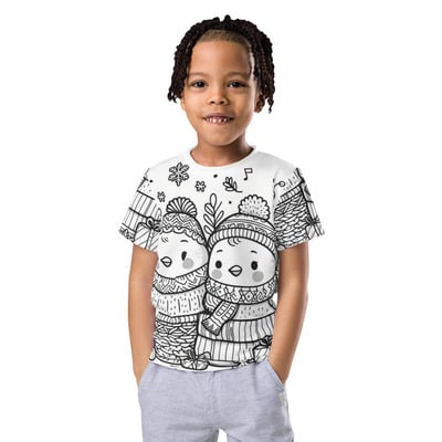 Winter Love Birds Kids crew neck t-shirt