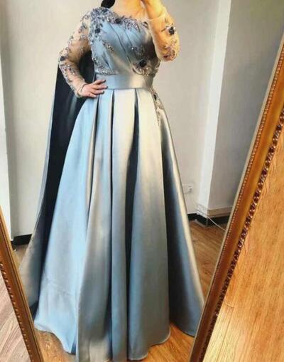 Floor Length Scoop Neckline One Shoulder Stain Evening Dresses with Beading,1801