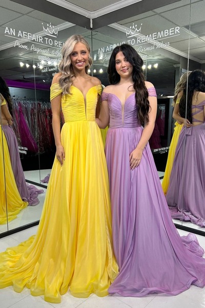 Off the Shoulder A Line Chiffon Long Prom Dresses,PD230433