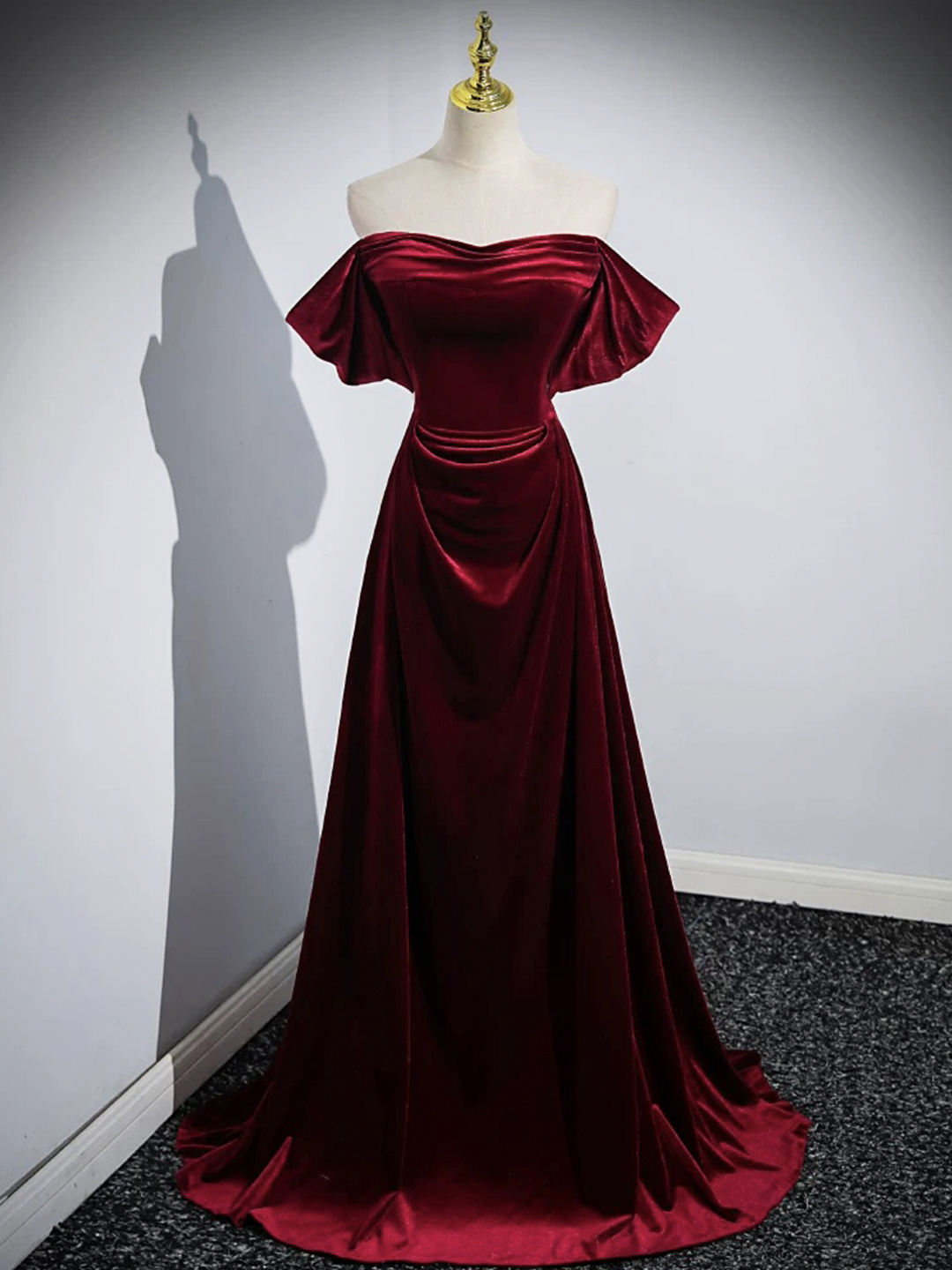 Burgundy Velvet Long Prom Dress, Elegant Party Evening Dress