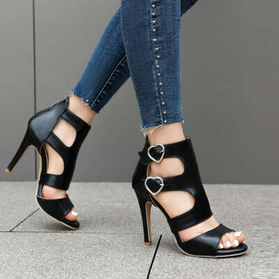 Heart-Shaped Cutout Zipper Thin High Heel Sandals