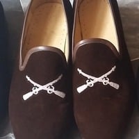 Crafted Leather Brown Velvet Loafers Moccasin Loafers Dress Shoes - Thumbnail 1