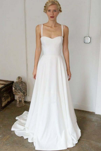 Simple A-Line Sweetheart Satin Wedding Dresses