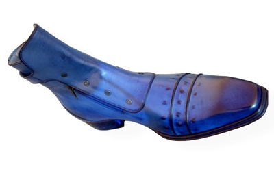 Crafted Leather Classic Blue Leather Ankle High Buckle Boot with Zipper and Button