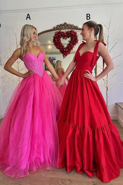 A-Line Pink Strapless Tulle Long Prom Dresses ,PD230532