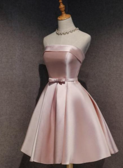 Cute Strapless Pink Satin Short Homecoming Dresses