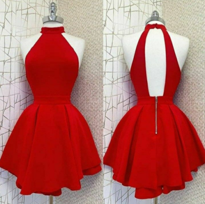 Sexy High Collar Red Short Prom Dresses