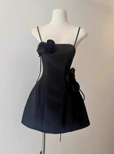 Simple Little Black Dress With Flowers