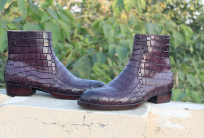 Crafted Leather Handmade Classic Dress Shoes Purple Patina Leather Jodhpur Boot