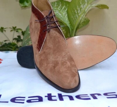Crafted Leather Brown Suede Lace up Chukka Boot For Men