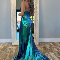 Mermaid Sweetheart Magic Metallic Satin Slit Prom Dresses,BD251011 - Thumbnail 1