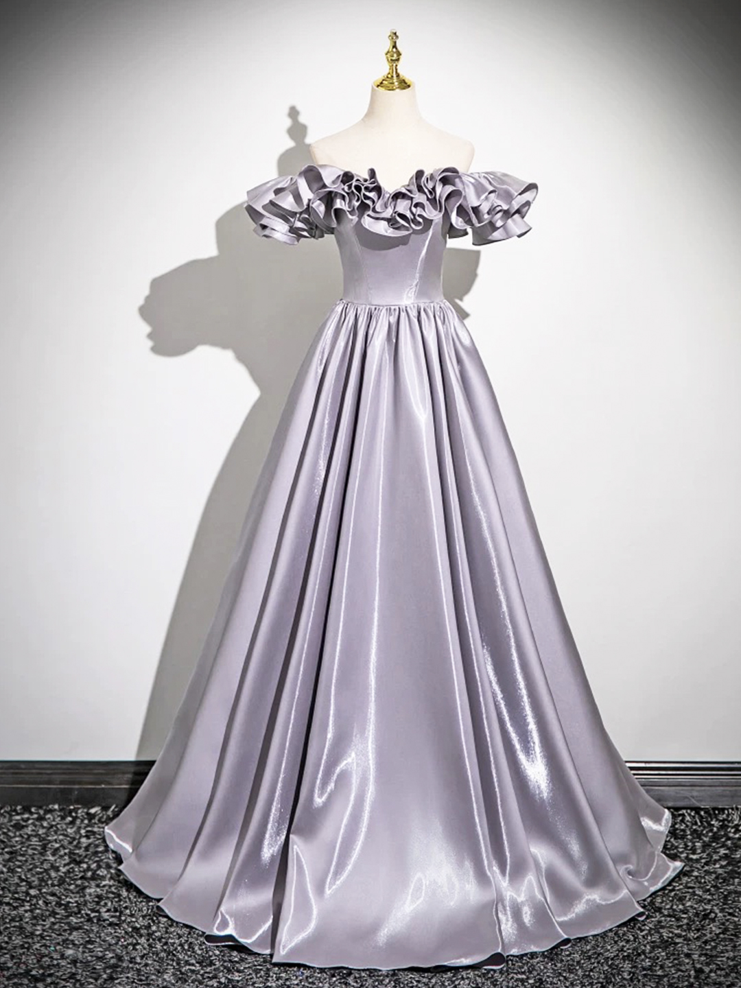 Purple Satin Floor Length Prom Dress, A-Line Off the Shoulder Party Dress