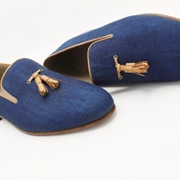 Crafted Leather Handmade Classic Blue Leather Men Fashion Tassel Loafers Dress Shoes - Thumbnail 1