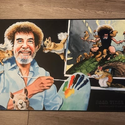 Stitched bob ross black border playmat - Thumbnail 4