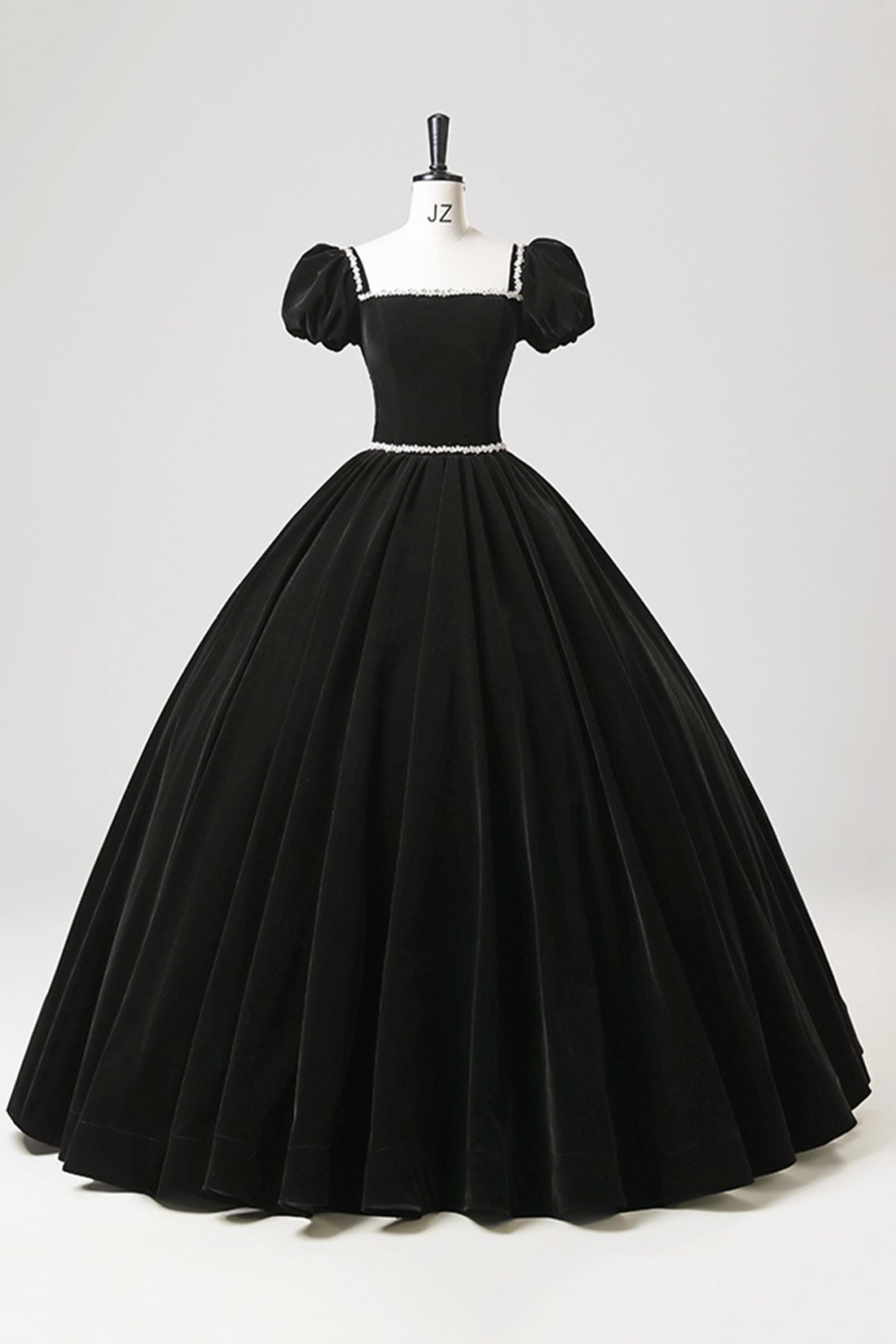 Black Velvet Long Prom Dress, Elegant A-Line Short Sleeve Party Dress