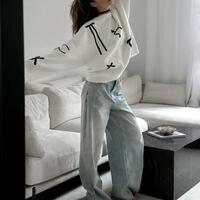 Bow White Jumper Knit Sweater - Thumbnail 2
