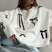 Bow White Jumper Knit Sweater - Thumbnail 3