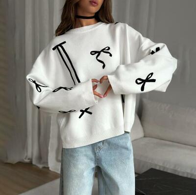 Bow White Jumper Knit Sweater