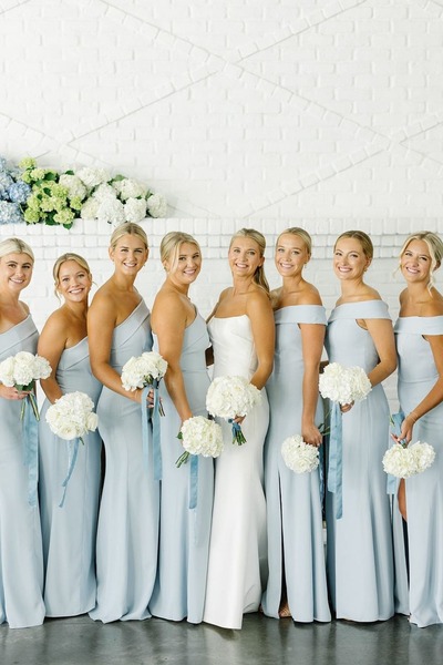 Elegant One Shoulder Sheath Sky Blue Long Bridesmaid Dresses ,PD230715