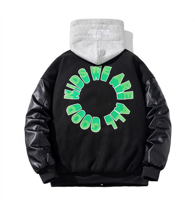 "WE ARE ALL GOOD KIDS" VARSITY JACKET ( Removable Hood )