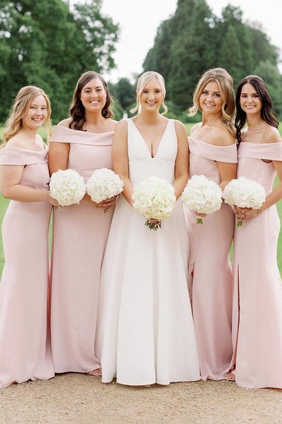 Simple Off the Shoulder Light Pink Long Mermaid Bridesmaid Dresses ,PD230727