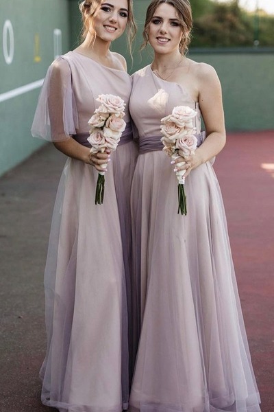 Elegant One Shoulder A-Line Long Bridesmaid Dresses,PD230730