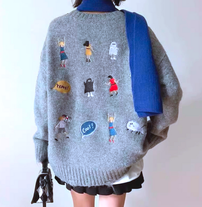 *Free Shipping*CARTOON EMBROIDERED KNITTED SWEATER
