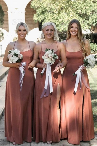 Simple Dusty Rose Criss-Cross Straps Back Bridesmaid Dress,PD230740