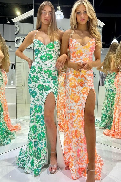 Cute Sweetheart Sequins Mermaid Long Prom Dress with Slit,PD230742