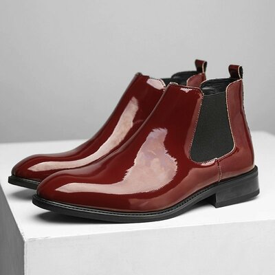 Chelsea boots men's pointed patent leather bright martin business dress boots - Thumbnail 5