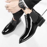 Chelsea boots men's pointed patent leather bright Martin business dress boots - Thumbnail 2