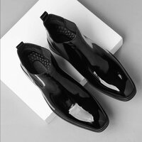 Chelsea boots men's pointed patent leather bright Martin business dress boots - Thumbnail 1