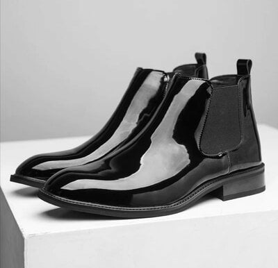 Chelsea boots men's pointed patent leather bright Martin business dress boots