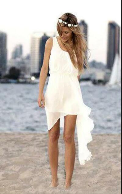 Short Beach Wedding Gowns Scoop Neckline Sleeveless Chiffon Bridesmaid Dresses Summer Boho Bridal Gown