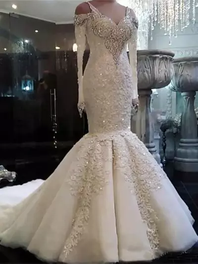 Modest Plus Size Mermaid Wedding Dresses Sweetheart Neck Lace Appliques Sweep Train Bridal Gowns Custom Made