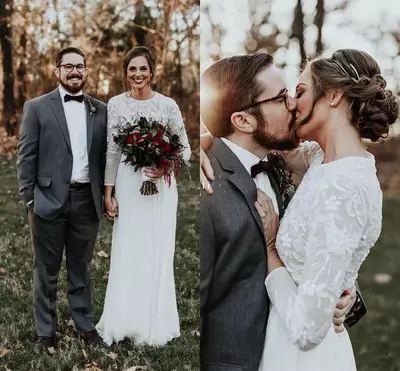 Lace Bohemian Wedding Dress Vintage French Long Sleeve Boho Open Back Bridal Dresses vestido de noiva