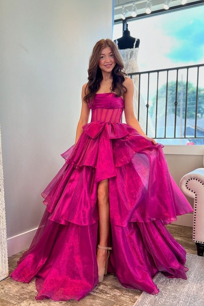 Fuchsia Charming Ball Gown Strapless Organza Prom Dresses ,PD230779
