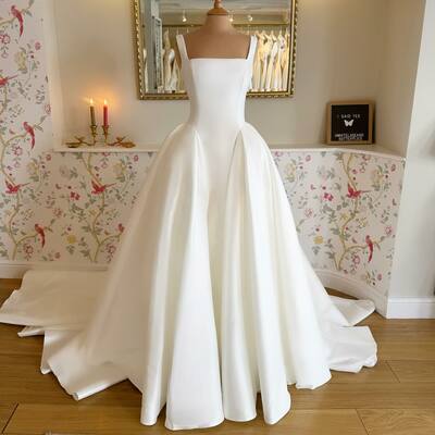 Satin wedding dress, cheap wedding gown, bridal wedding dress,w53 - Thumbnail 2
