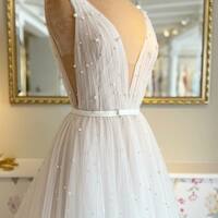 Deep V-Neck wedding dress, cheap wedding gown, bridal wedding dress,W57 - Thumbnail 2