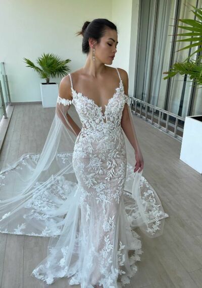 Eleghant Sheath Lace Appliques Wedding Dress Bridal Gown