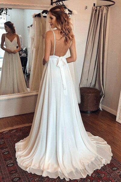 Simple A Line Chiffon Wedding Dress Beach Boho Bridal Gowns