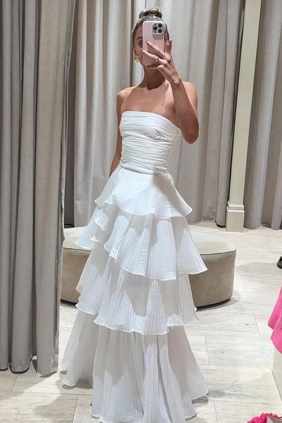 Charmig Sheath Strapless Organza Satin Long Prom Dresses Wedding Dresses,PD230852
