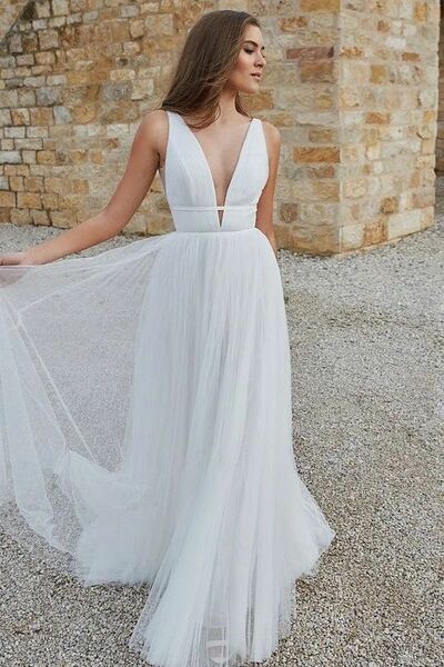 Elegant V Neck Beach Boho Wedding Dress Bridal Gowns