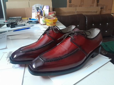 Men's Handmade Red Patina Finishing Twotone Unique Style Lace Up Shoes