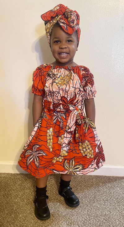 Orange Toddler Dress w/ Headwrap & Belt