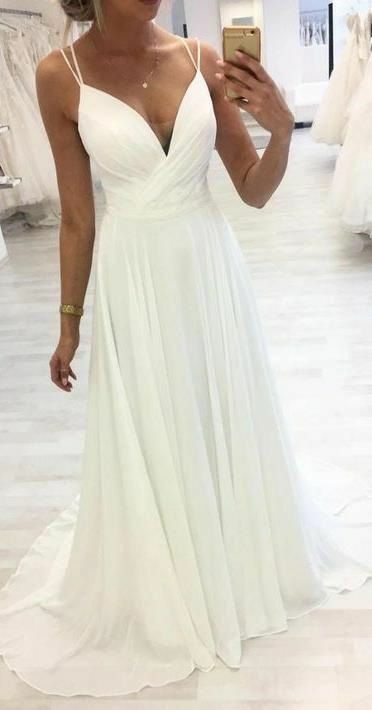 Elegant A Line Chiffon Beach Boho Wedding Dress Bridal Gowns