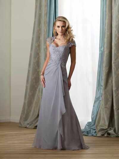 Elegant Mother of the Bride/Groom Dress Grey Lace Evening Formal Prom Dress